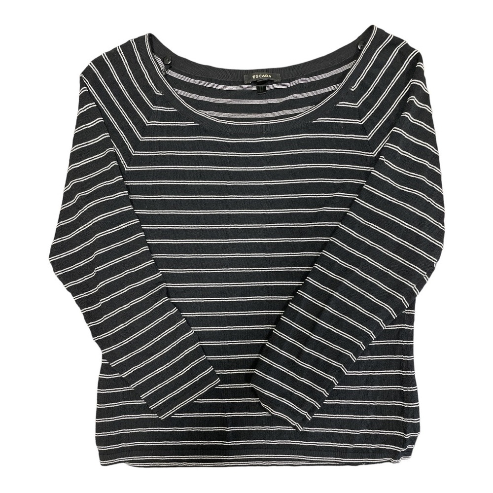 Escada popover black with thin white strip scoop neck top size 36/6 size small